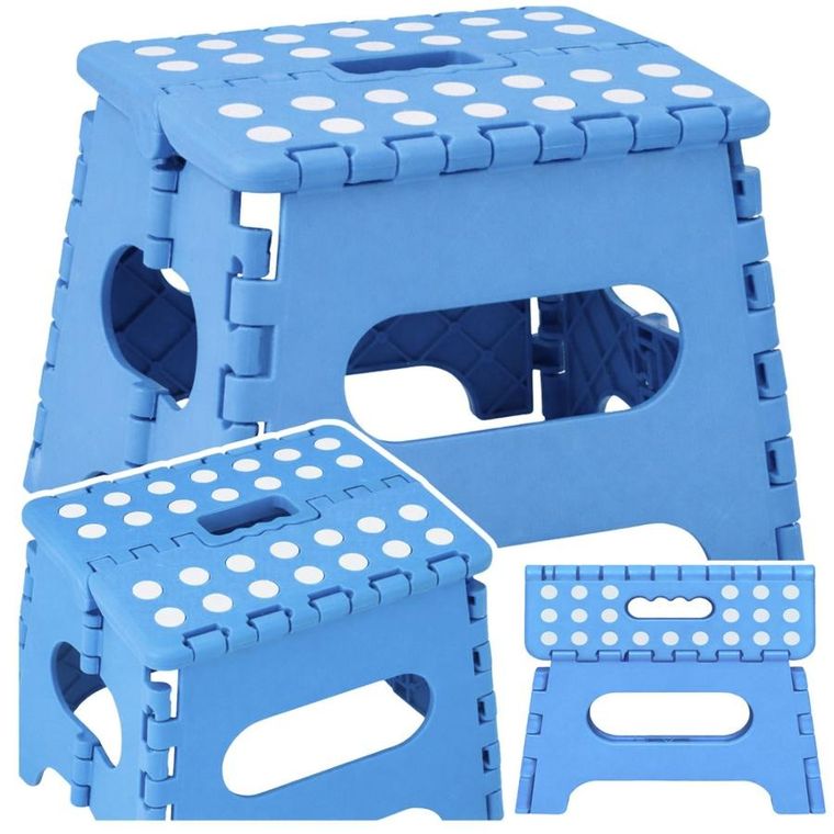 Lean Toys, stołek, składany podnóżek antypoślizgowy, niebieski, 24-19 cm