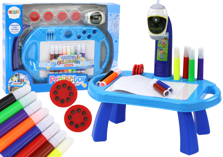 Lean Toys, stolik do rysowania z rzutnikiem, niebieski