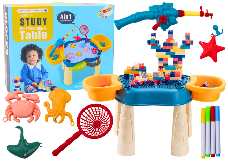 Lean Toys, stolik wielofunkcyjny 4w1, niebieski