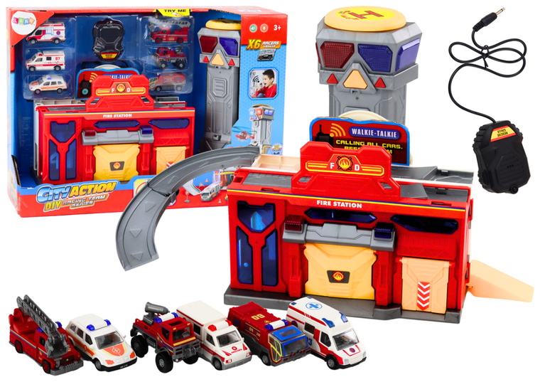 Lean Toys, straż pożarna z samochodami, zestaw pojazdów, 6 szt.
