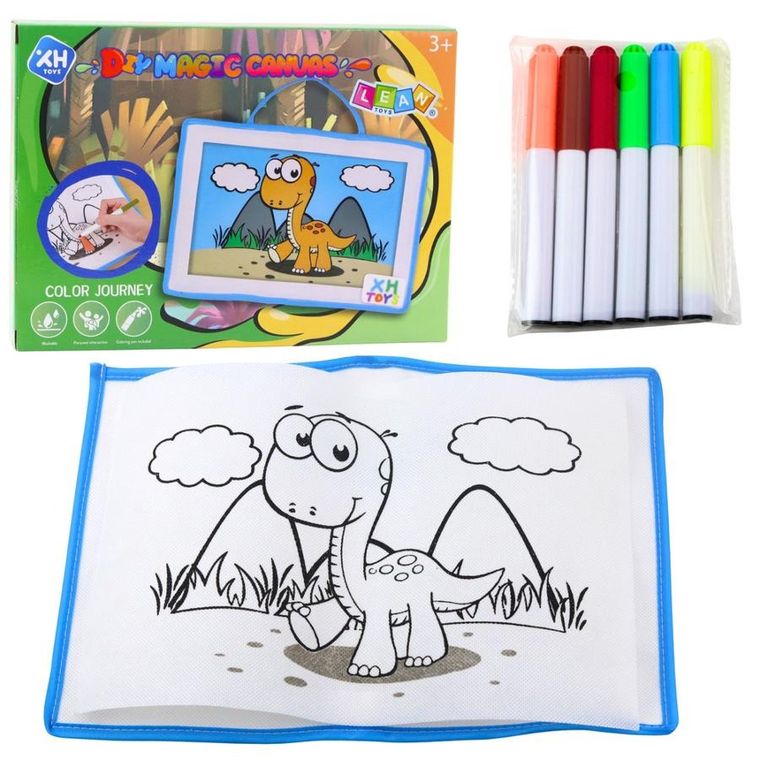 Lean Toys, tablica do malowania DIY z pisakami, płótno, dinozaury