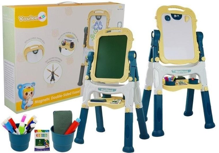 Lean Toys, tablica dwustronna magnetyczna i kredowa, niebieska