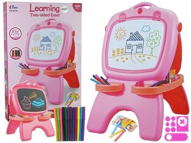 Lean Toys, tablica dwustronna magnetyczna, kredowa, różowa
