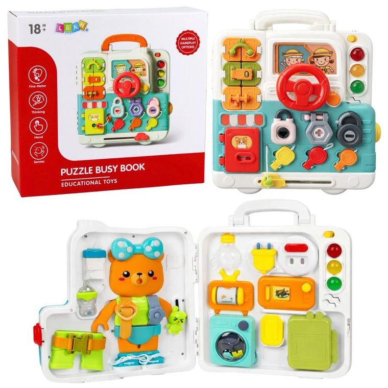 Lean Toys, tablica manipulacyjna, zabawka interaktywna, książka, 16 elementów