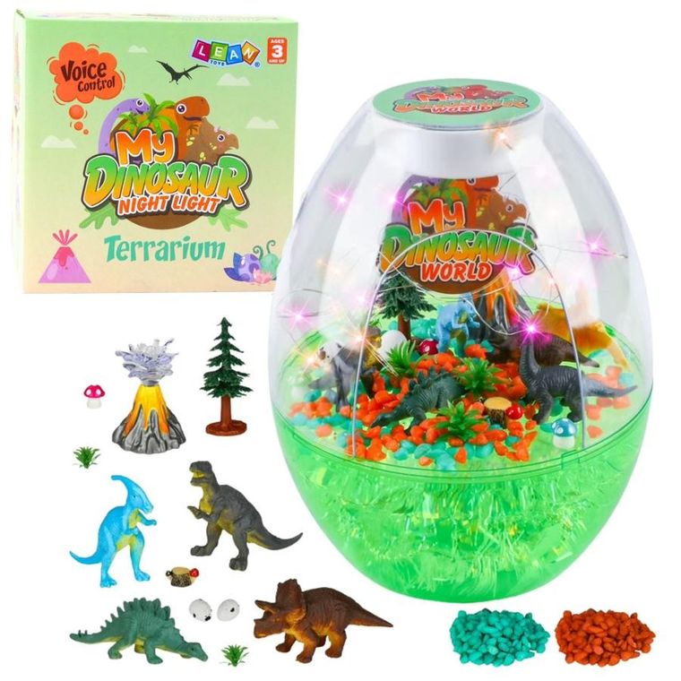 Lean Toys, Terrarium z Dinozaurami, lampka nocna sterowanie głosem, zestaw kreatywny