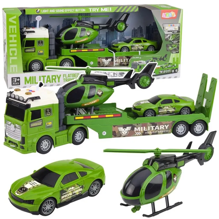 Lean Toys, tir laweta, zestaw pojazdów militarnych, zielone, 3 szt.