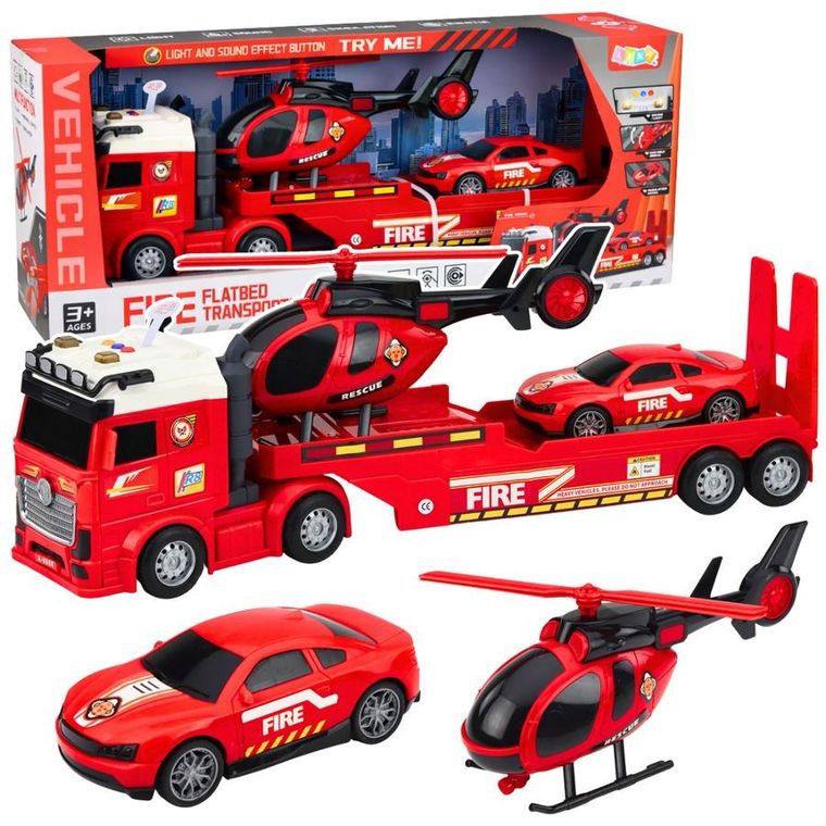 Lean Toys, tir laweta, zestaw pojazdów strażackich, 3 szt.