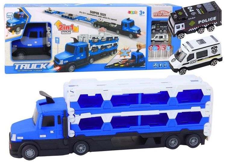 Lean Toys, Tor laweta rozkładana, interaktywny transporter z pojazdami, niebieski