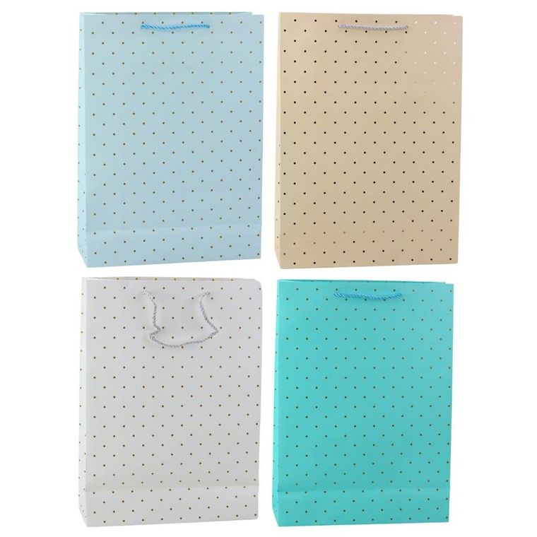 Lean Toys, torba prezentowa klasyczna w złote kropki, 41-30-12 cm, 1 szt.