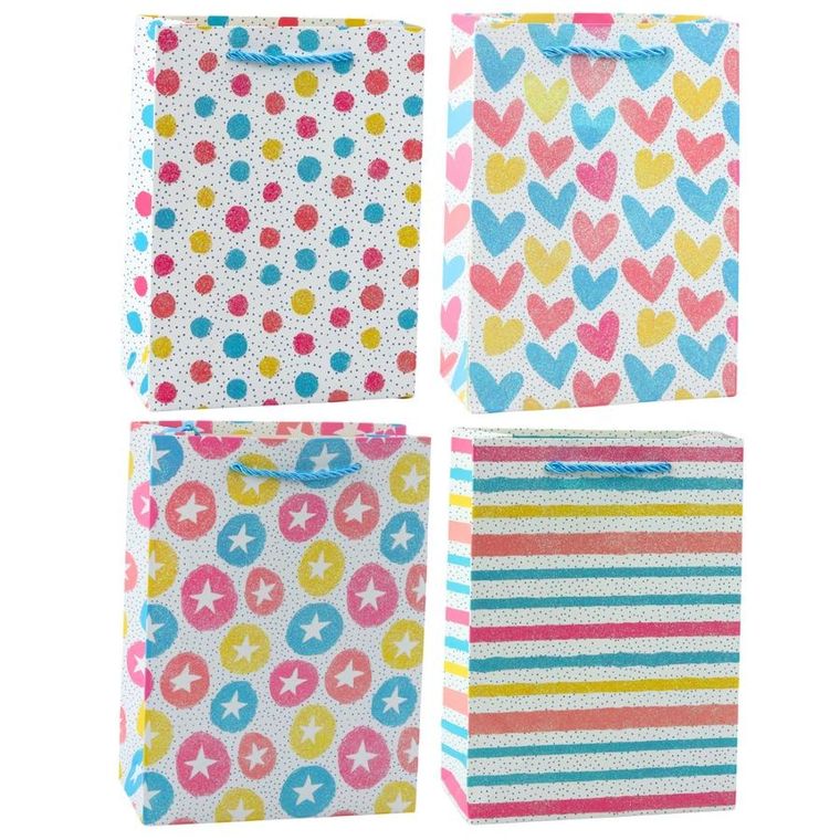Lean Toys, torba prezentowa, kształty: serca, gwiazdki, kropki, paski, 23-18-10,5 cm, 1 szt.