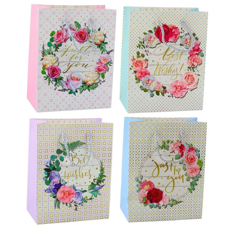Lean Toys, torba prezentowa, kwiaty, best wishes, 23-18-10,5 cm, 1 szt.