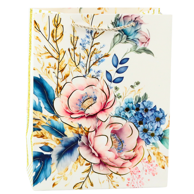 Lean Toys, torba prezentowa kwiaty złote elementy, 23-18 x10 cm, 1 szt.