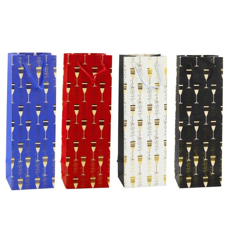 Lean Toys, torba prezentowa na butelkę motyw kieliszków, 36-12-10 cm, 1 szt.