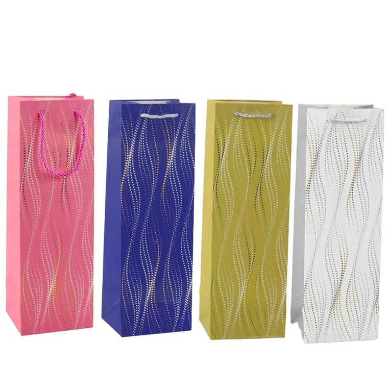 Lean Toys, torba prezentowa na butelkę połyskujące fale, 35-12-9 cm, 1 szt.