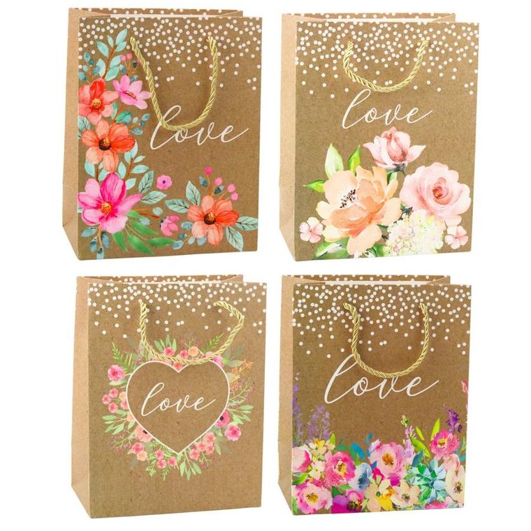 Lean Toys, torba prezentowa, napis love, kwiaty, 23-18-10,5 cm, 1 szt.