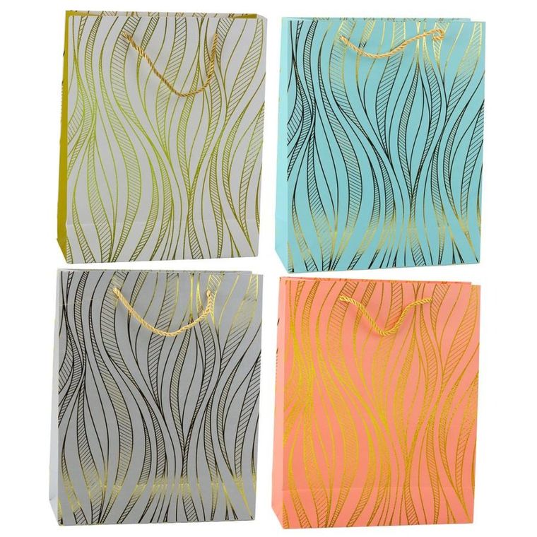 Lean Toys, torba prezentowa papierowa linie faliste złote, 32-26-12 cm, 1 szt.