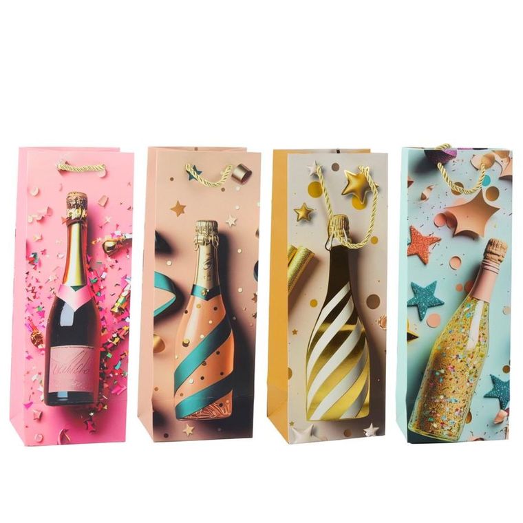 Lean Toys, torba prezentowa papierowa na butelkę szampan pastelowa, 35-12-9 cm, 1 szt.