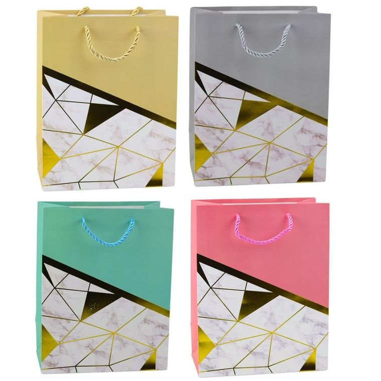 Lean Toys, torba prezentowa wzory geometryczne marmur, 23-18-10,5 cm, 1 szt.