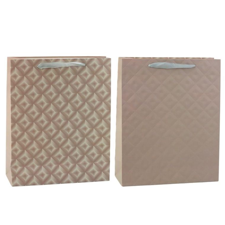 Lean Toys, torba prezentowa z tłoczeniem beżowa, 32-26-10 cm, 1 szt.