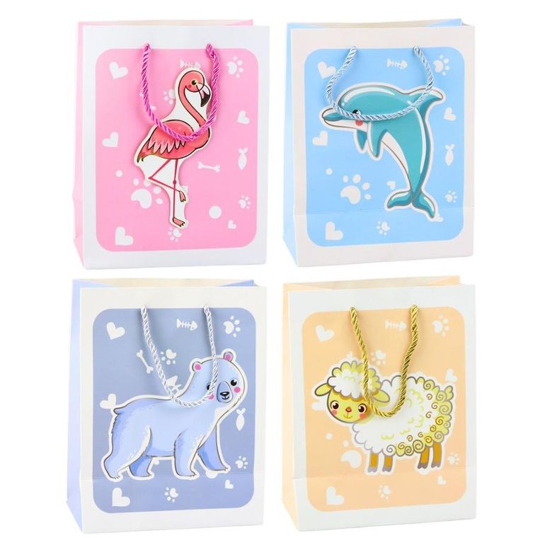 Lean Toys, torba prezentowa zwierzęta, 3d pastelowe, 23-18-10 cm, 1 szt.