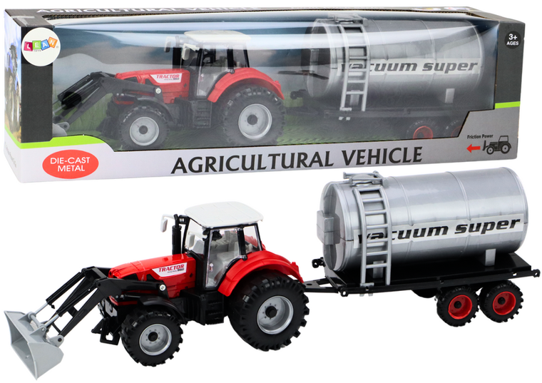Lean Toys, traktor koparka z cysterną, pojazd rolniczy z napędem, czerwony