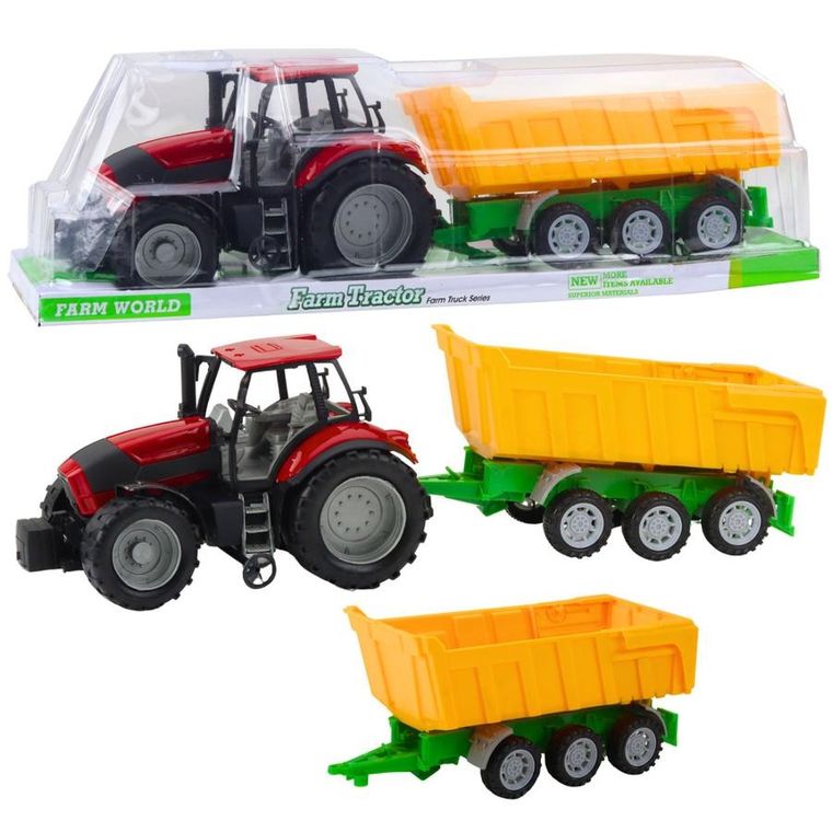 Lean Toys, traktor rolniczy z przyczepą, żółty