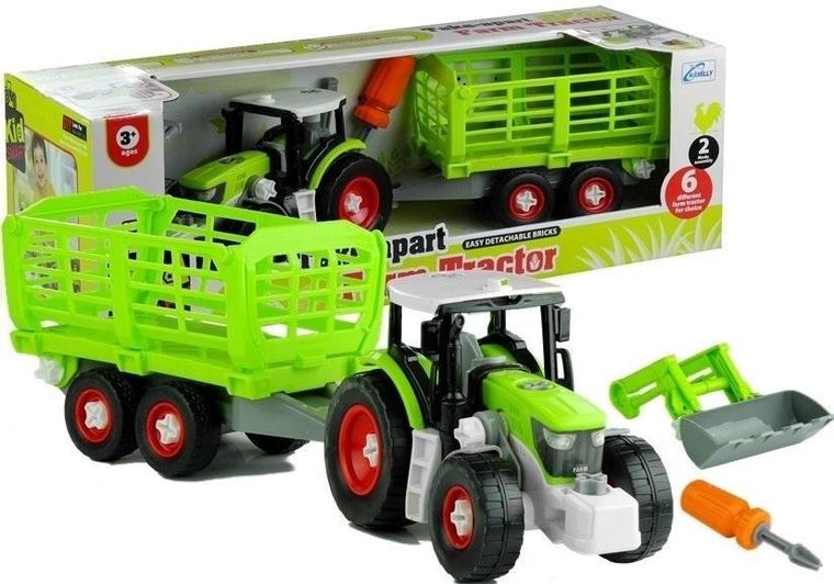 Lean Toys, traktor rozkręcany z otwierana przyczepą, 43 cm