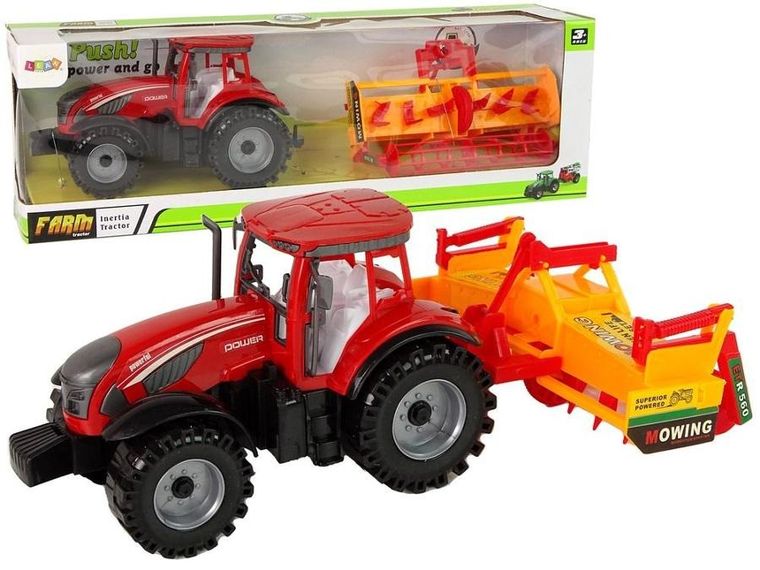 Lean Toys, traktor z kultywatorem na napęd, czerwony