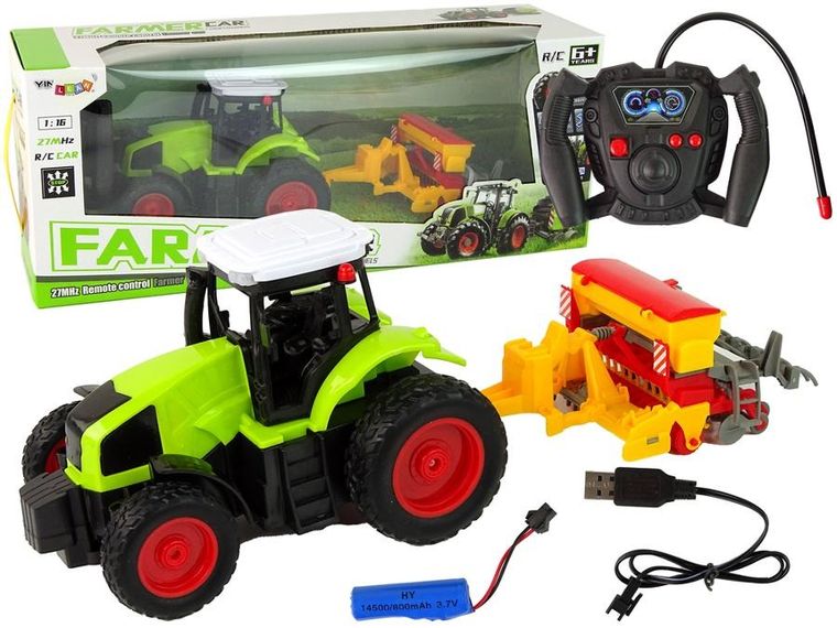 Lean Toys, traktor z prasą, zdalnie sterowany pojazd rolniczy, zielony, 1:16