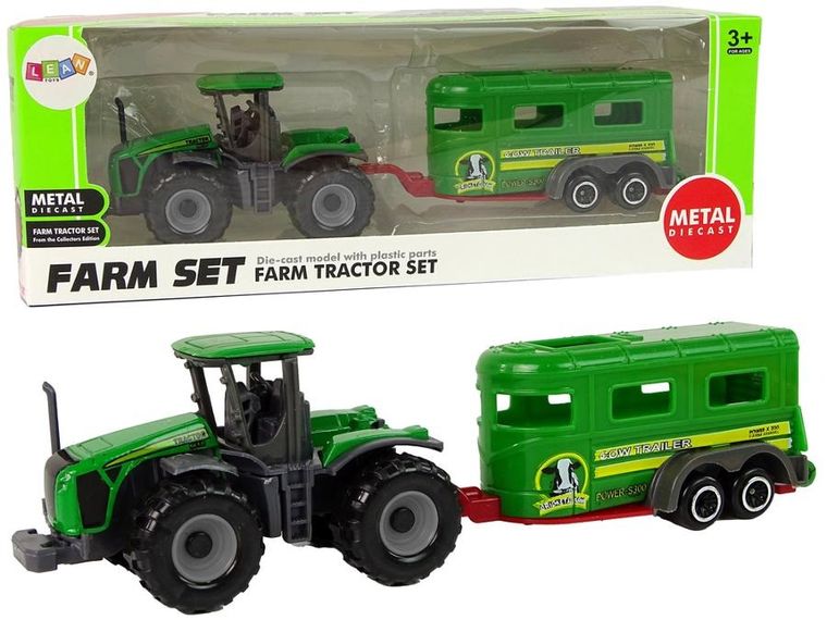 Lean Toys, traktor z przyczepą do transportu zwierząt, zielony