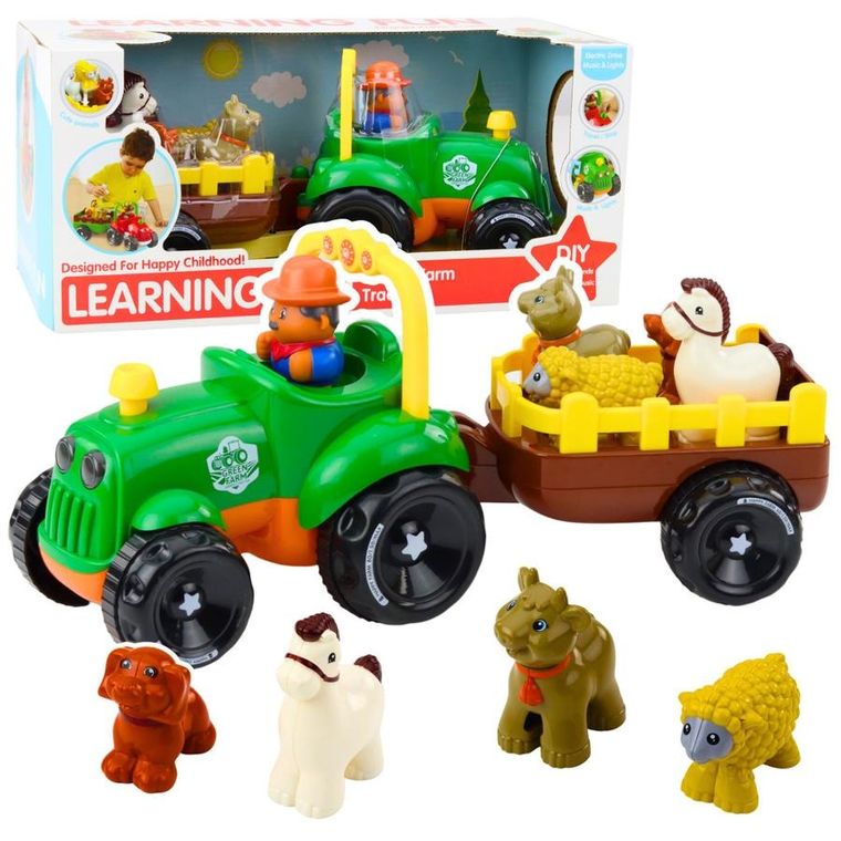 Lean Toys, traktor z przyczepą i figurkami, interaktywny pojazd rolniczy