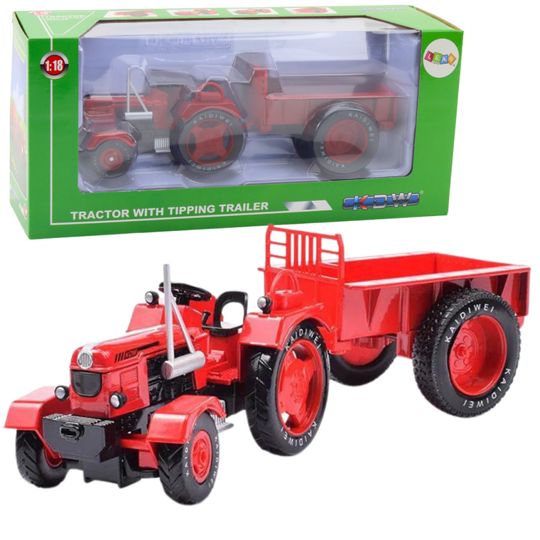 Lean Toys, traktor z przyczepą, pojazd rolniczy, metalowy, czerwony, 1:18