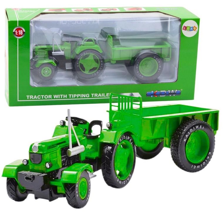 Lean Toys, traktor z przyczepą, pojazd rolniczy, metalowy, zielony, 1:18