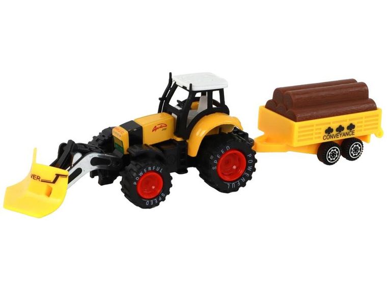 Lean Toys, traktor z przyczepą, pojazd rolniczy, żółta