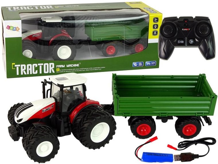 Lean Toys, Traktor z przyczepą, pojazd zdalnie sterowany, 1:24