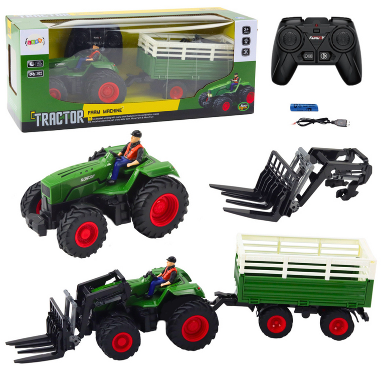 Lean Toys, traktor z przyczepą, pojazd zdalnie sterowany