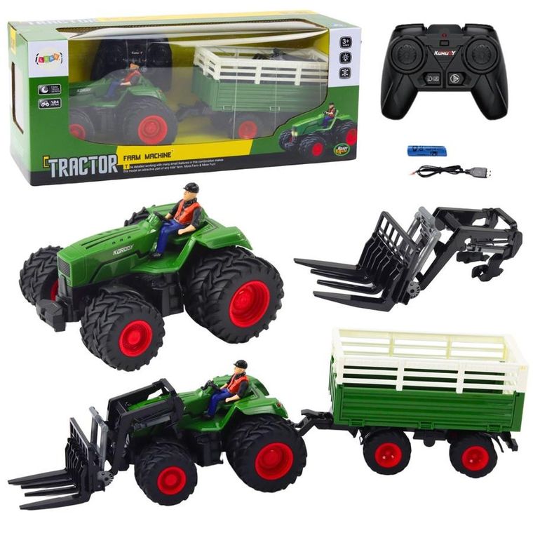 Lean Toys, traktor z przyczepą, pojazd zdalnie sterowany