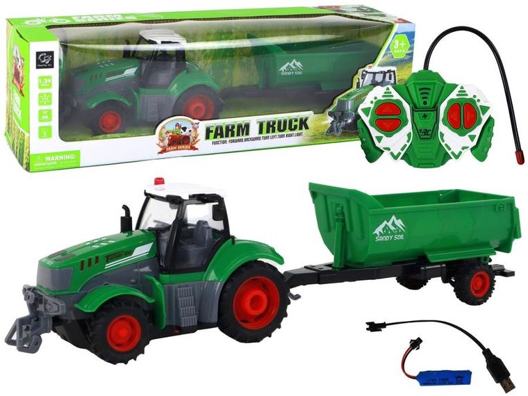 Lean Toys, traktor z przyczepą, zdalnie sterowany, zielony, 1:24