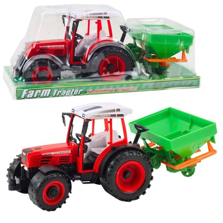Lean Toys, traktor z siewnikiem, pojazd rolniczy, czerwony, 34 cm