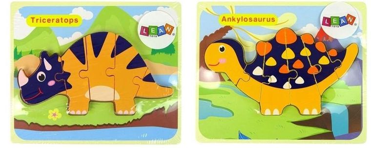 Lean Toys, Triceratops, Ankylozaur, puzzle drewniane, 5 elementów