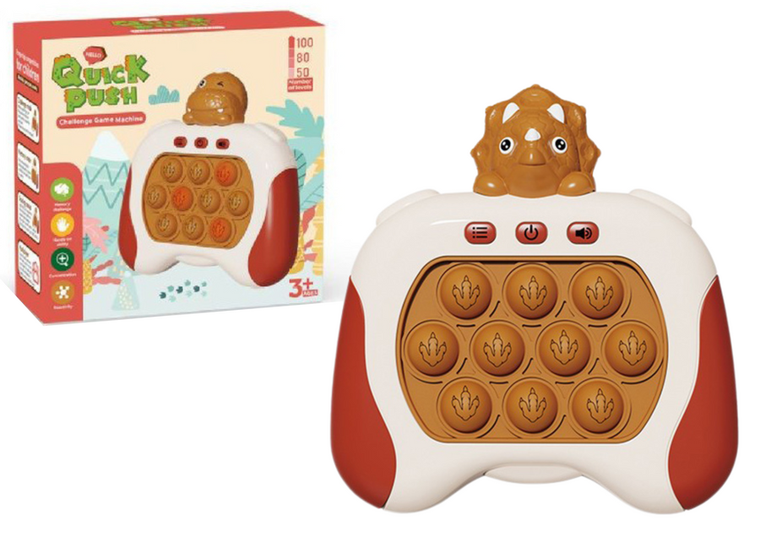 Lean Toys, triceratops pop it, interaktywna gra zręcznościowa, brązowa