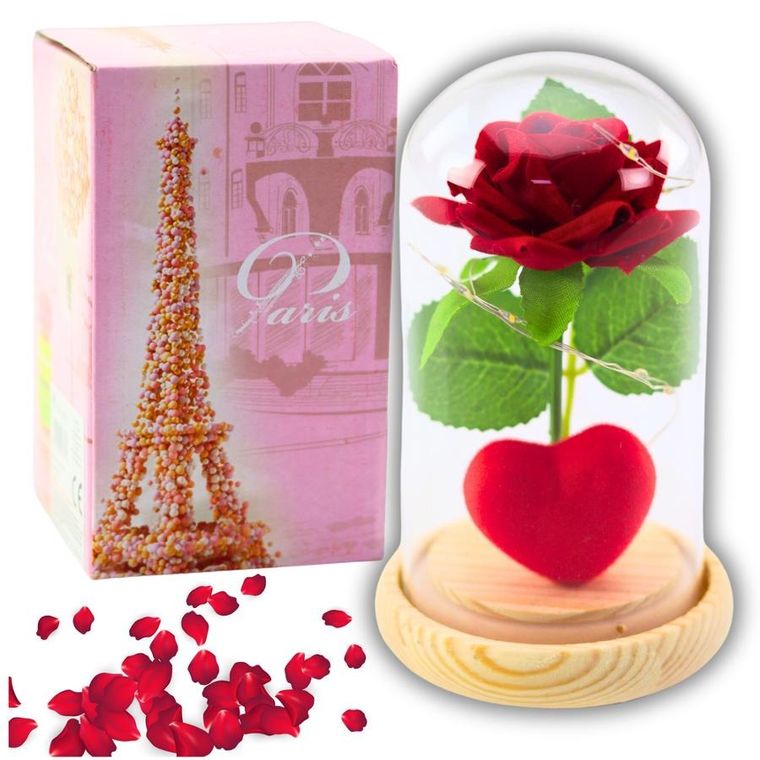 Lean Toys, wieczna róża w szkle, oświetlenie LED, czerwona