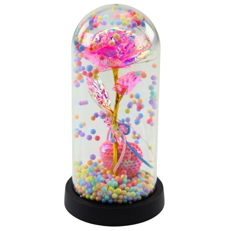 Lean Toys, wieczna róża w szkle, oświetlenie LED, różowa