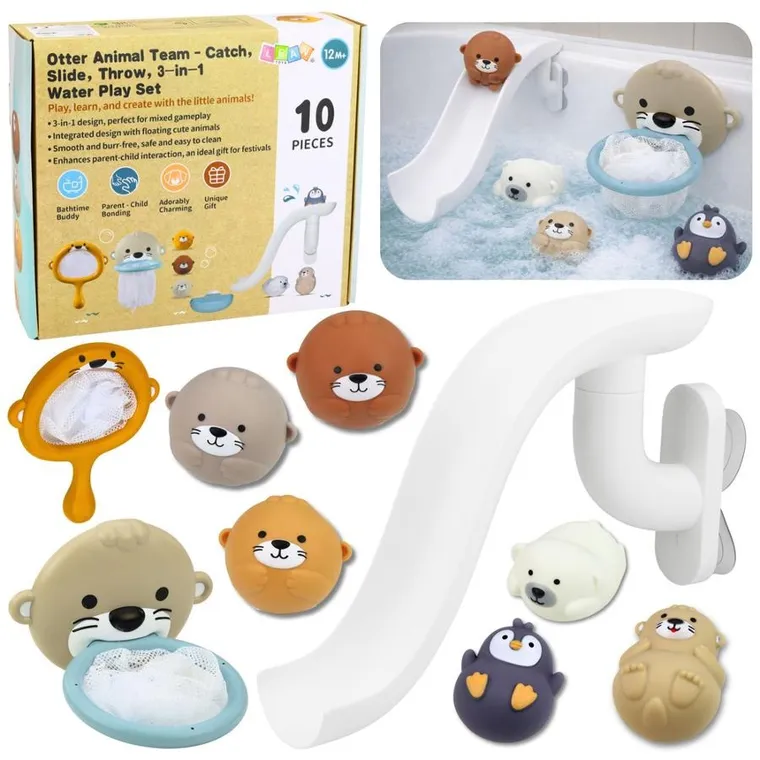 Lean Toys, wydra, zjeżdżalnia, zabawki do kąpieli, 10 elementów