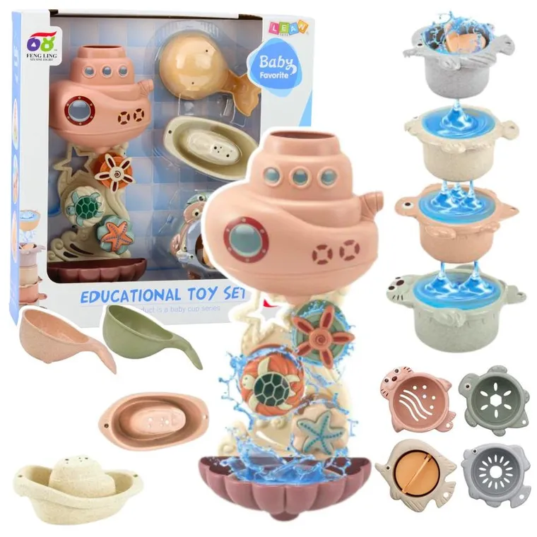 Lean Toys, zabawki do kąpieli, statek podwodny z kubeczkami, 9 elementów