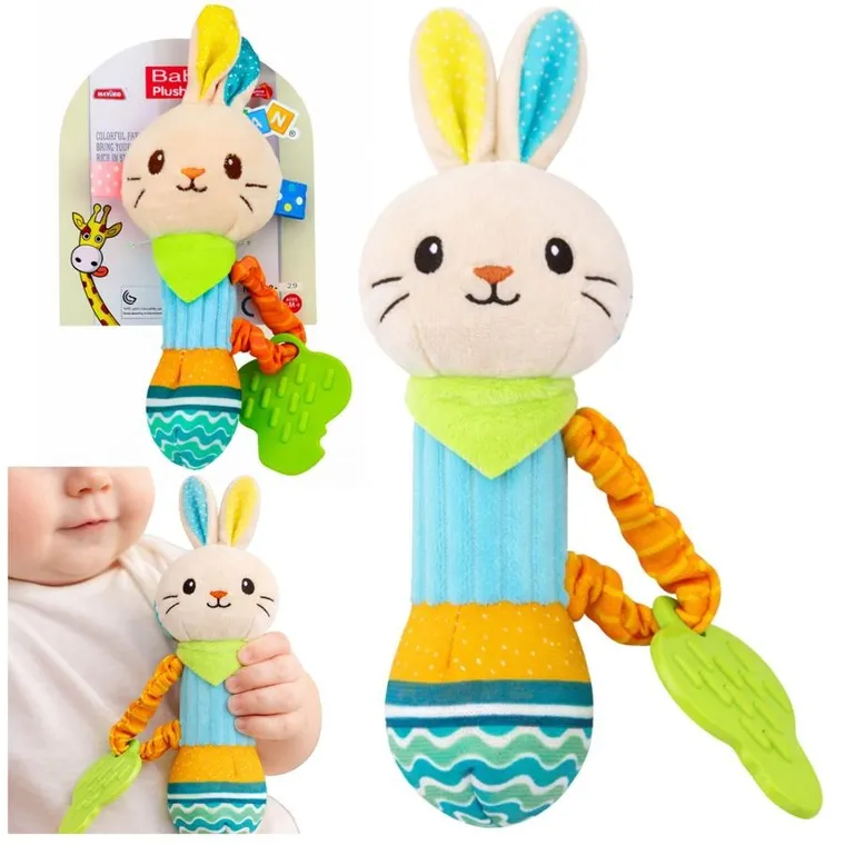 Lean Toys, zajączek, grzechotka pluszowa z gryzakiem