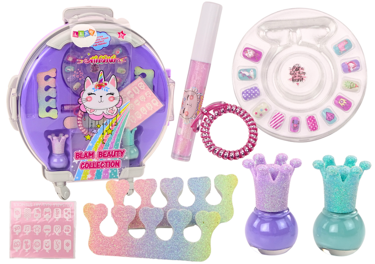 Lean Toys, zestaw do manicure w walizce, fioletowy, 9 elementów