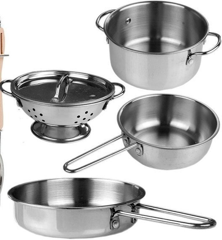 Lean Toys, zestaw garnków i patelni ze stali nierdzewnej, 8 elementów