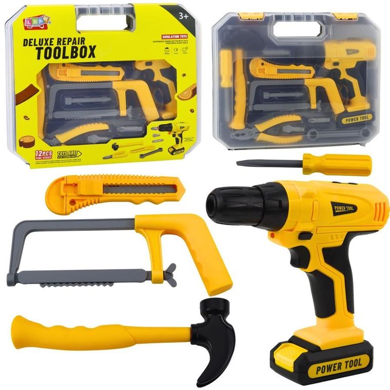 Lean Toys, zestaw majsterkowicza z wiertarką i narzędziami, interaktywny, 12 elementów