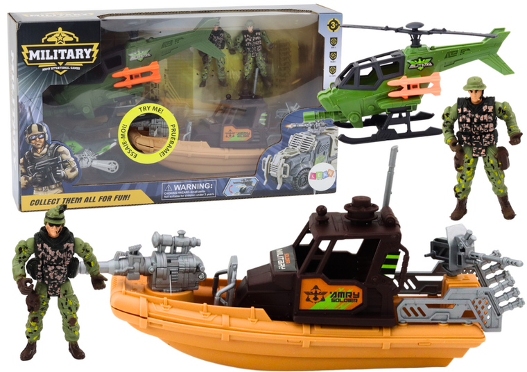 Lean Toys, zestaw militarny, łódź bojowa z helikopterem i figurkami